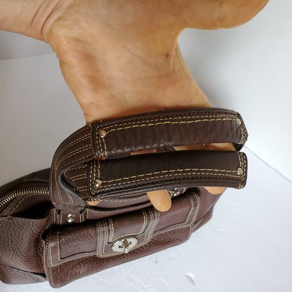 Coach Hamptons Pebbled Leather Dome Satchel Handbag F13963 Brown - Picture 2 of 11